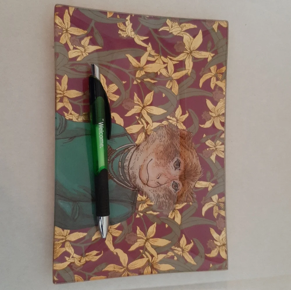 West Elm Dapper Decoupage Monkey Glass Rectangle Trinket Dish